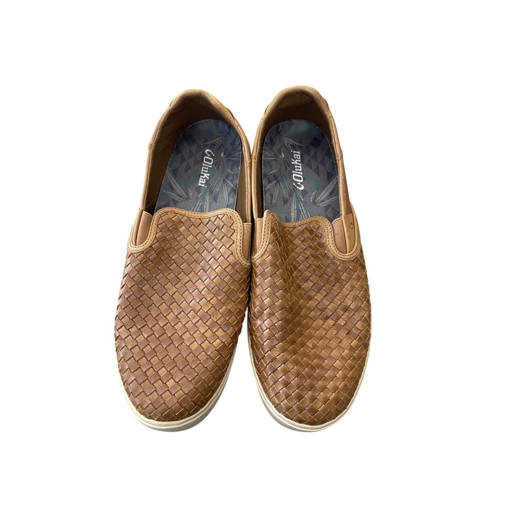 OluKai Men's Tan Woven Slip-On Loafers